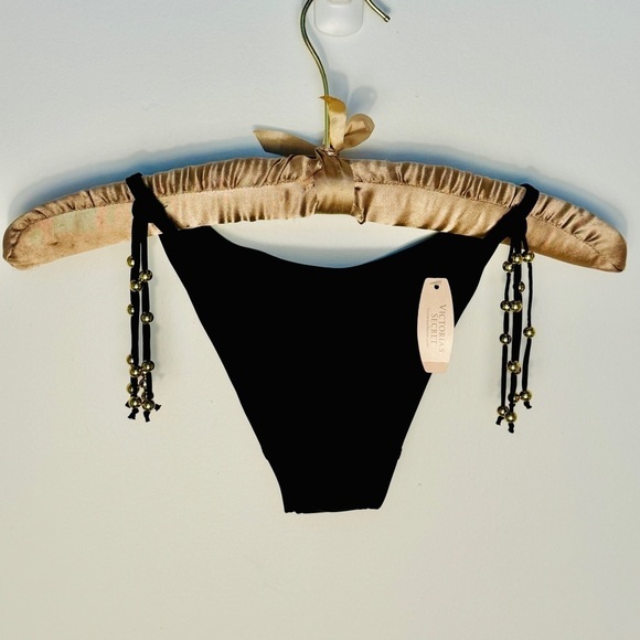 NWT - Victoria's Secret Black String Hipster Gold Beaded Bikini Bottom Size: XS - Picture 3 of 6